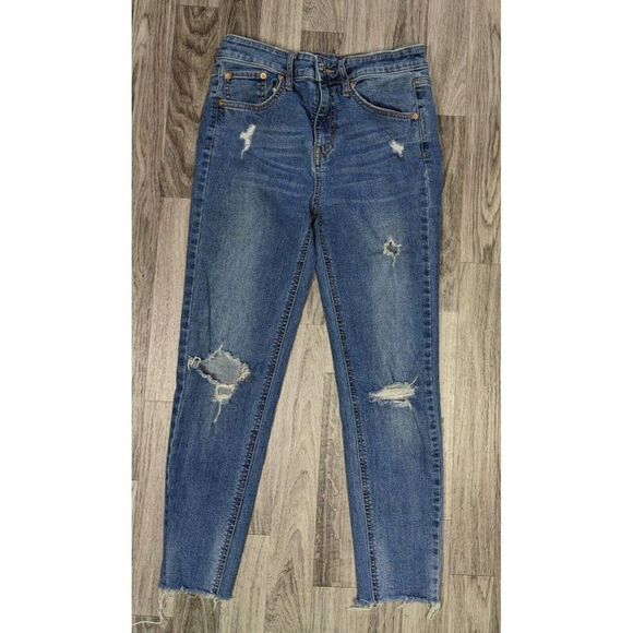 (3/$35) Wild Fable Size 4 Distressed High Rise Skinny Cropped Denim Blue Jeans - Picture 1 of 11